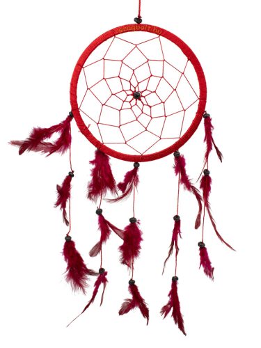  Álomfogó (álomőrző, álomcsapda) tollas, 16 cm piros-bordó