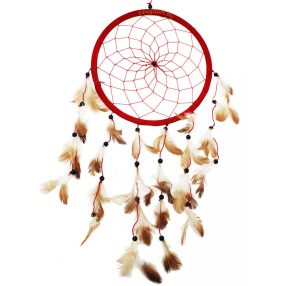 Álomfogó (álomőrző, álomcsapda) 22 cm piros tollas