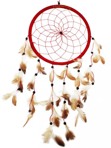 Álomfogó (álomőrző, álomcsapda) 22 cm piros tollas