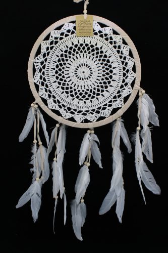 Álomfogó (álomőrző, álomcsapda) horgolt, csipke pamut, 27 cm fehér