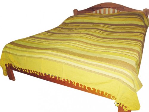 Ágytakaró csíkos, szőttes, sárga, barna, (1,13 kg) 220 x 250 cm