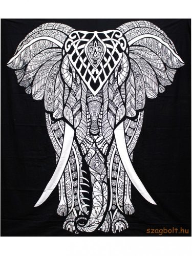 Pamut ágytakaró-falidísz, elefánt, fekete-fehér 230x200 cm 0,68 kg