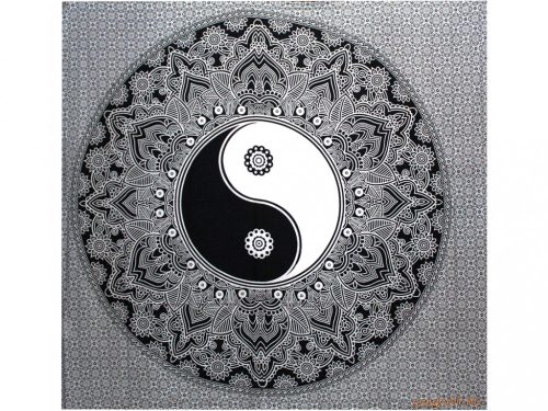 Pamut ágytakaró-falidísz, yin yang, fekete-fehér 230x200 cm 0,68 kg