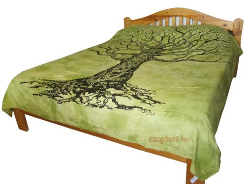 Ágytakaró, Életfa , batikolt fűzöld 210 x 240 cm (0,7 kg)