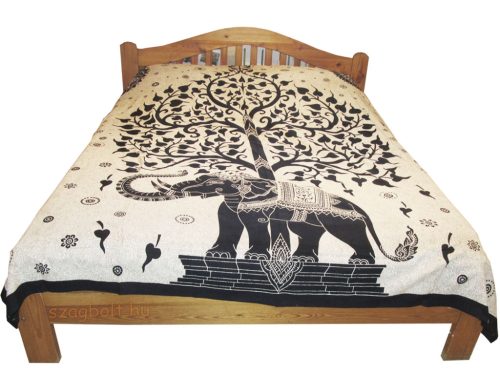 Ágytakaró, életfa elefánttal, drapp, fekete 210 x 230 cm 0,66 kg