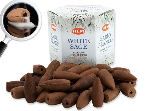 Kúp visszafolyó-backflow füstölő, Hem Fehér Zsálya-White Sage 40 db-os