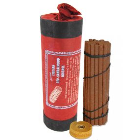   Tibeti Vörös-Szantálfa/Red-Sandalwood/ hengeres 30 szálas füstölő, tartóval 11cm