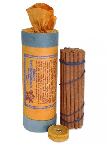 Tibeti Sáfrány (Saffron, Nagkeshar) hengeres 30 szálas füstölő, tartóval, 11 cm
