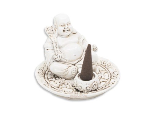 Füstölőtartó kerek Rezin-műgyanta Buddha-fehér színű