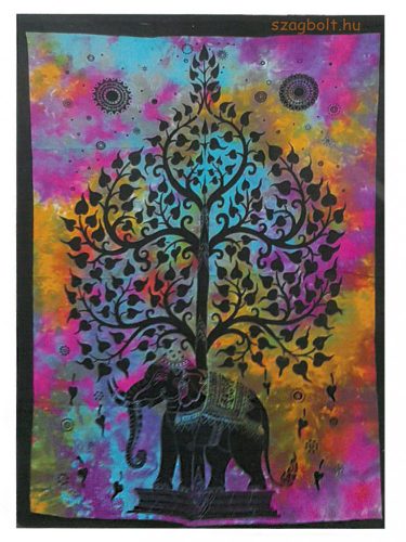 Pamut textilkép elefánt életfával 112x78 cm, 0,095 kg