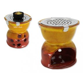   Tömjén-Mirha gyanta, füstölő-égető, kerámia, különféle mintával, sárga piros 9 cm