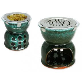   Tömjén-Mirha gyanta, füstölő-égető, kerámia, különféle mintával, zöld-barna 9 cm