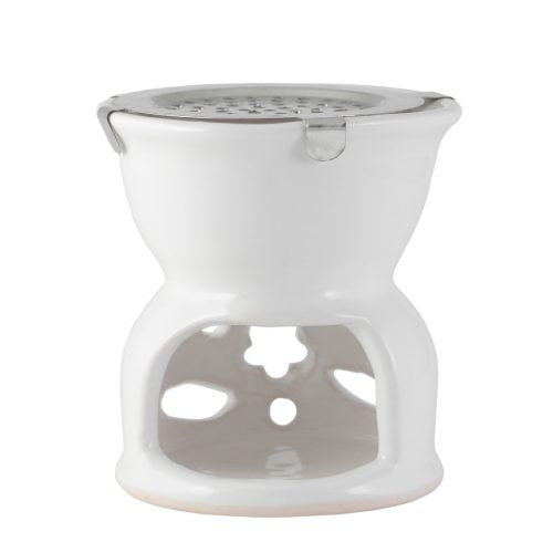 Tömjén-Mirha gyanta, füstölő-égető, kerámia, különféle mintával, fehér 9 cm